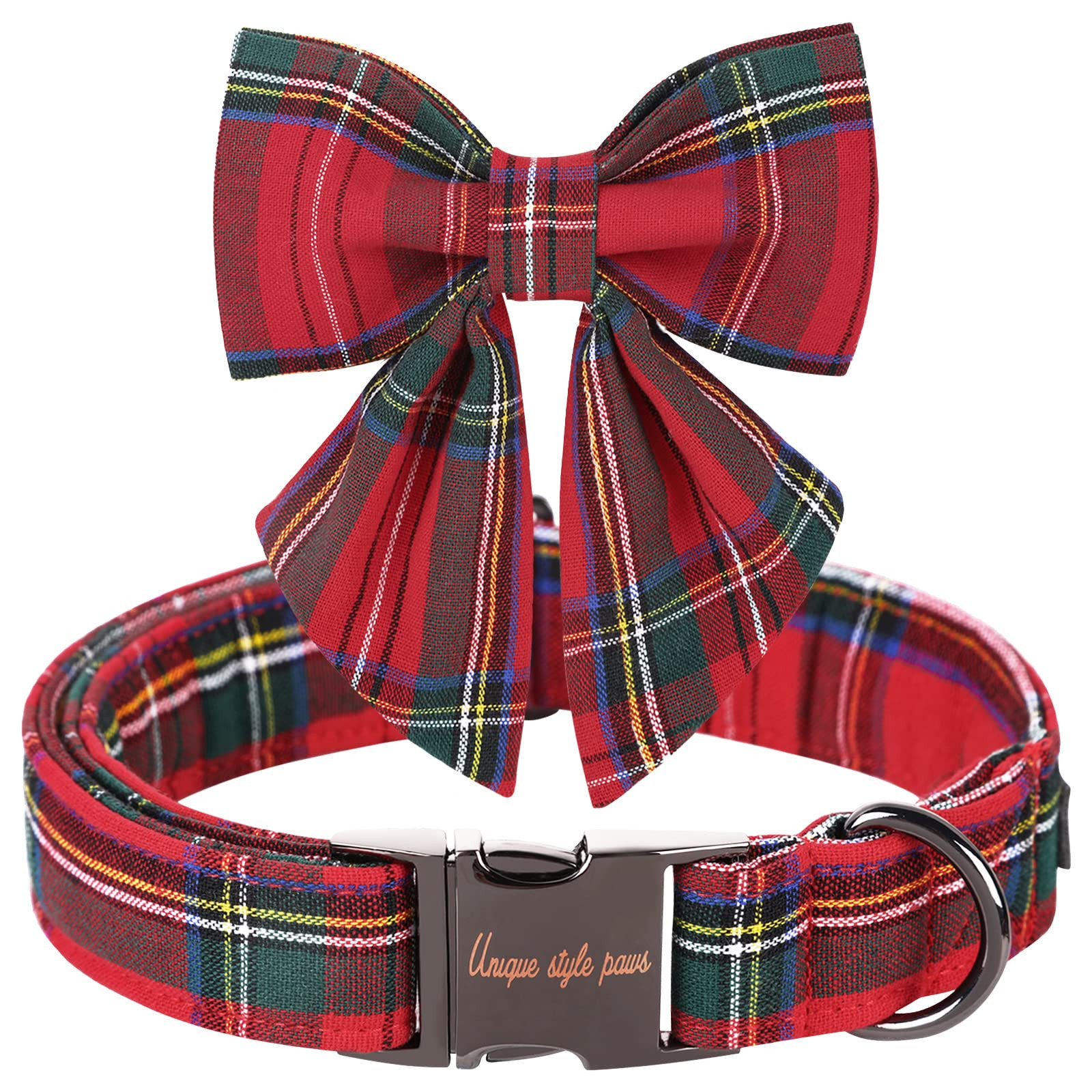 Unique style paws Christmas Dog Collar with Bow Tie Red Plaid Puppy Collar for Small Medium Large... | Amazon (US)