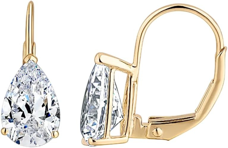 1Ct Pear Cut Simulated Diamond Sterling Silver With 14K Yellow Gold Plated Lever Back Earring for Women's | Amazon (US)