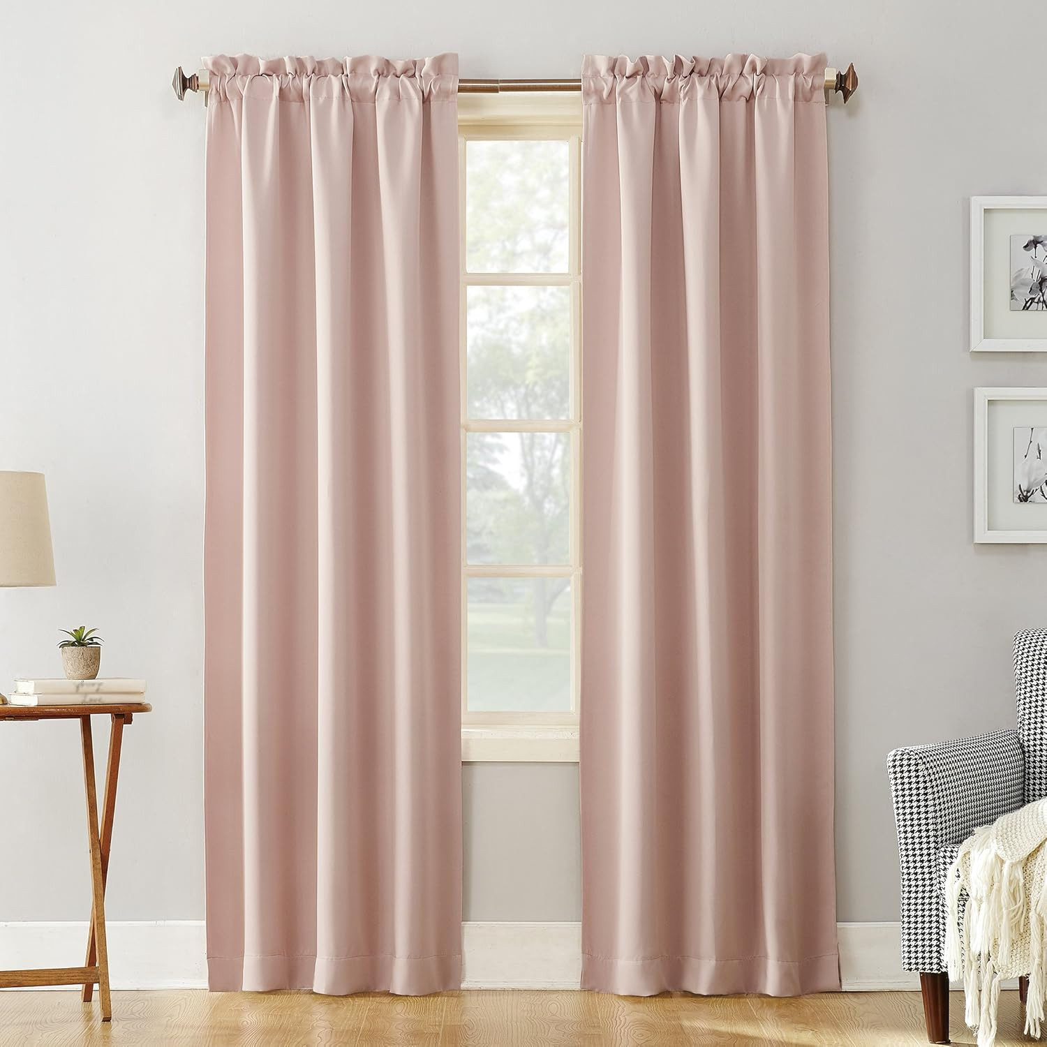 Sun Zero Easton Energy Saving Blackout Rod Pocket Curtain Panel, 40" x 84", Blush Pink | Amazon (US)