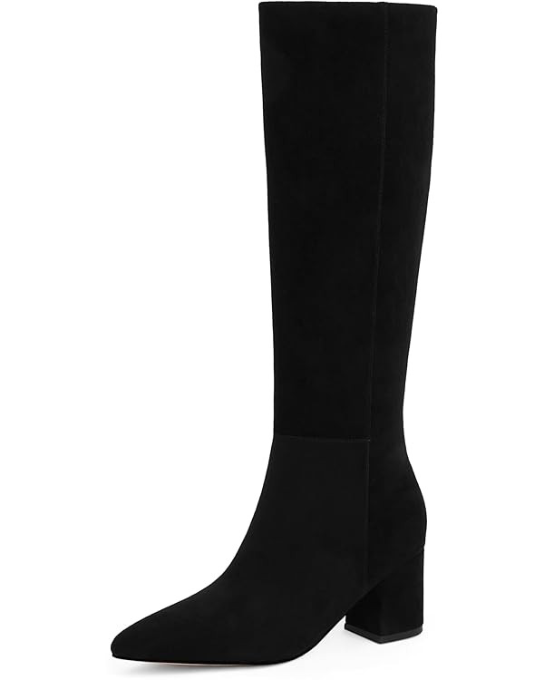 Knee High Boots for Women Chunky Heel Pointed Toe Boots Side Zipper Long Boots | Amazon (US)