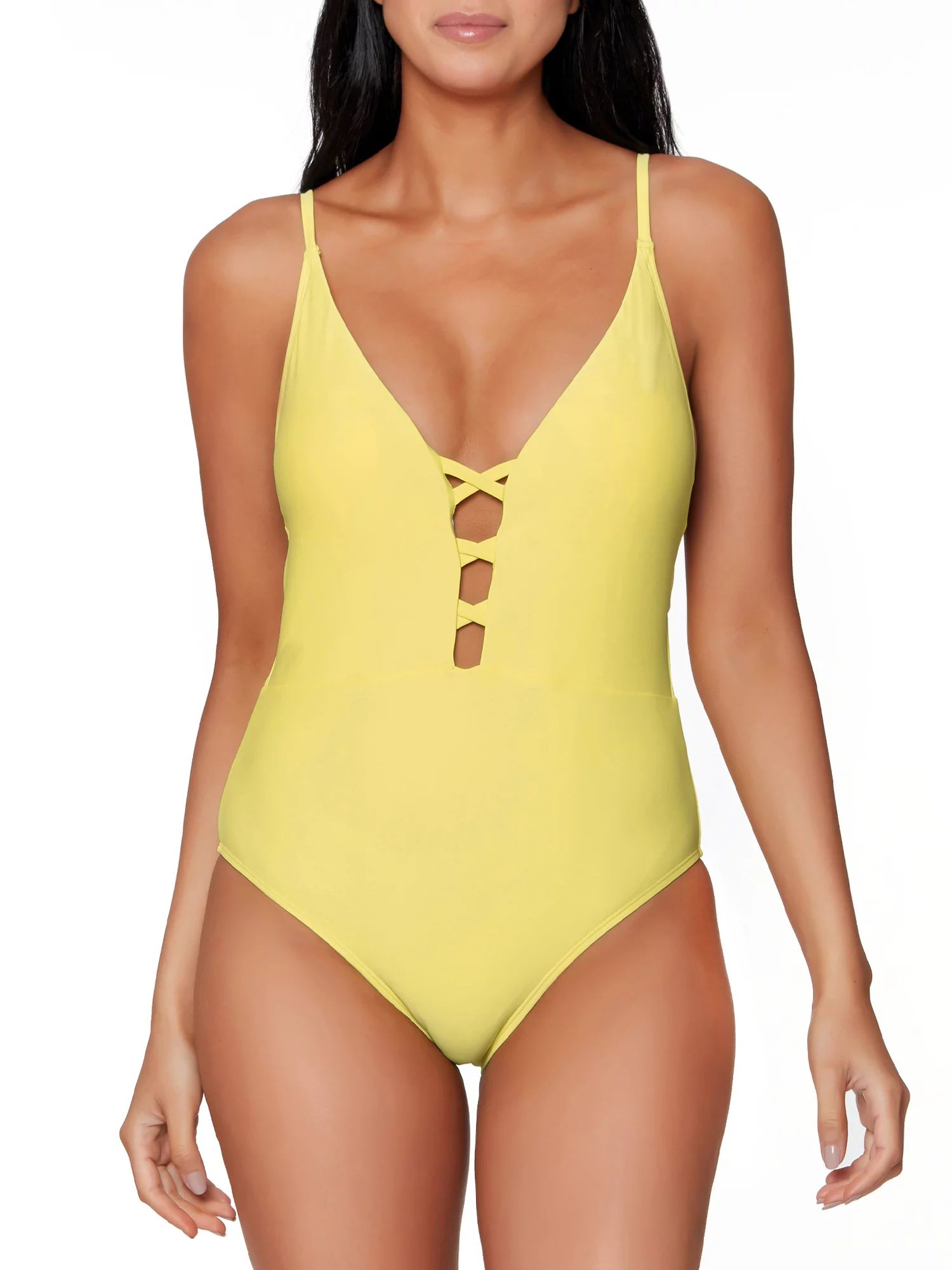 Js Jessica Simpson Womens Lace Up Plunge One Piece Swimsuit - Walmart.com | Walmart (US)