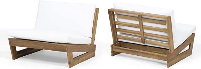 Great Deal Furniture Emma Outdoor Acacia Wood Club Chairs with Cushions (Set of 2), Teak and Whit... | Amazon (US)