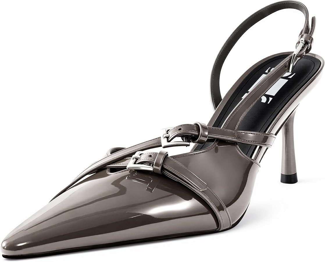 Slingback Kitten Heels for Women Pointed Toe Heels Closed Toe Low Heel Wedding Dress Pumps with B... | Amazon (US)