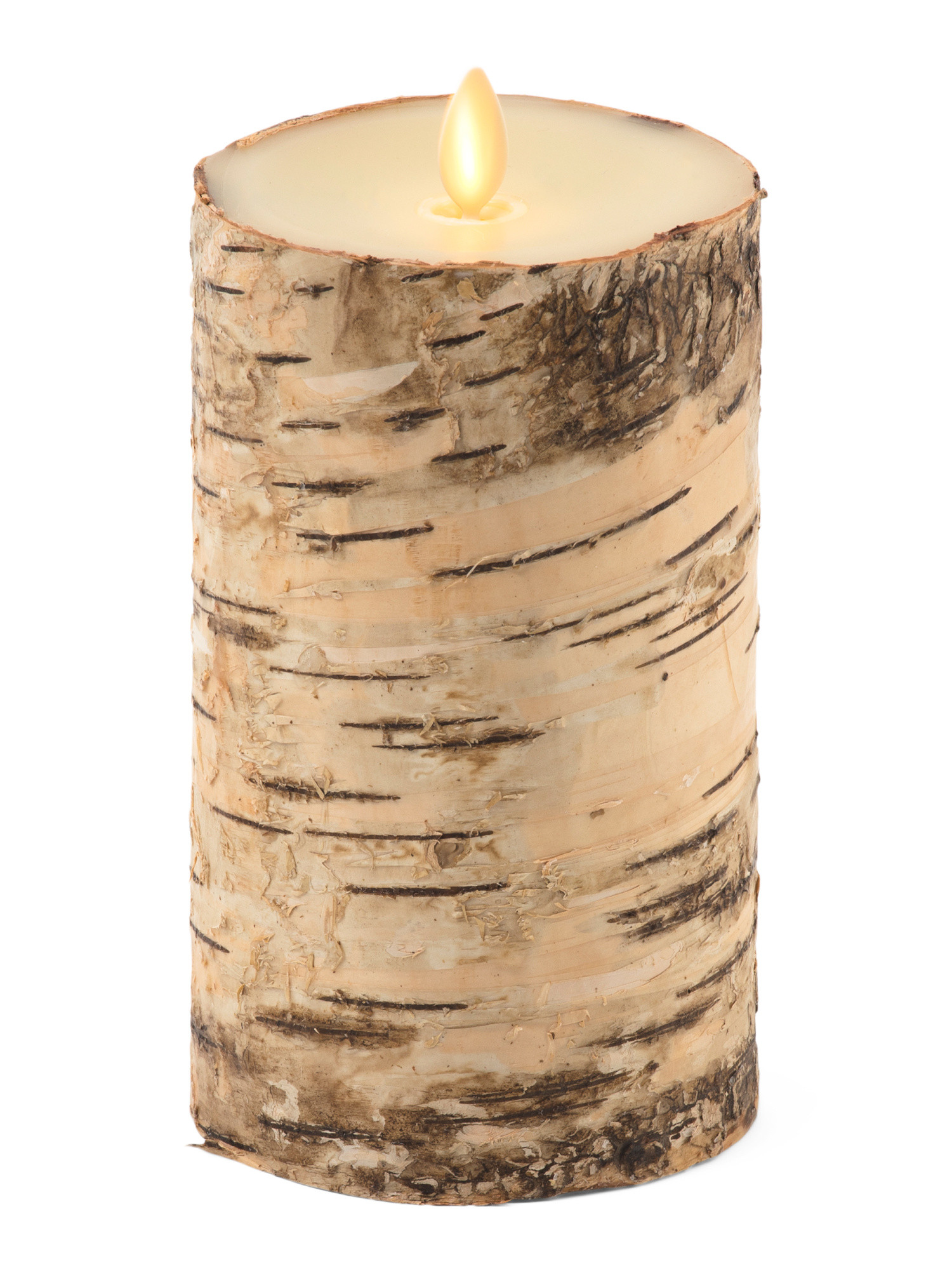 Led Moving Flame Birch Pillar Candle | TJ Maxx