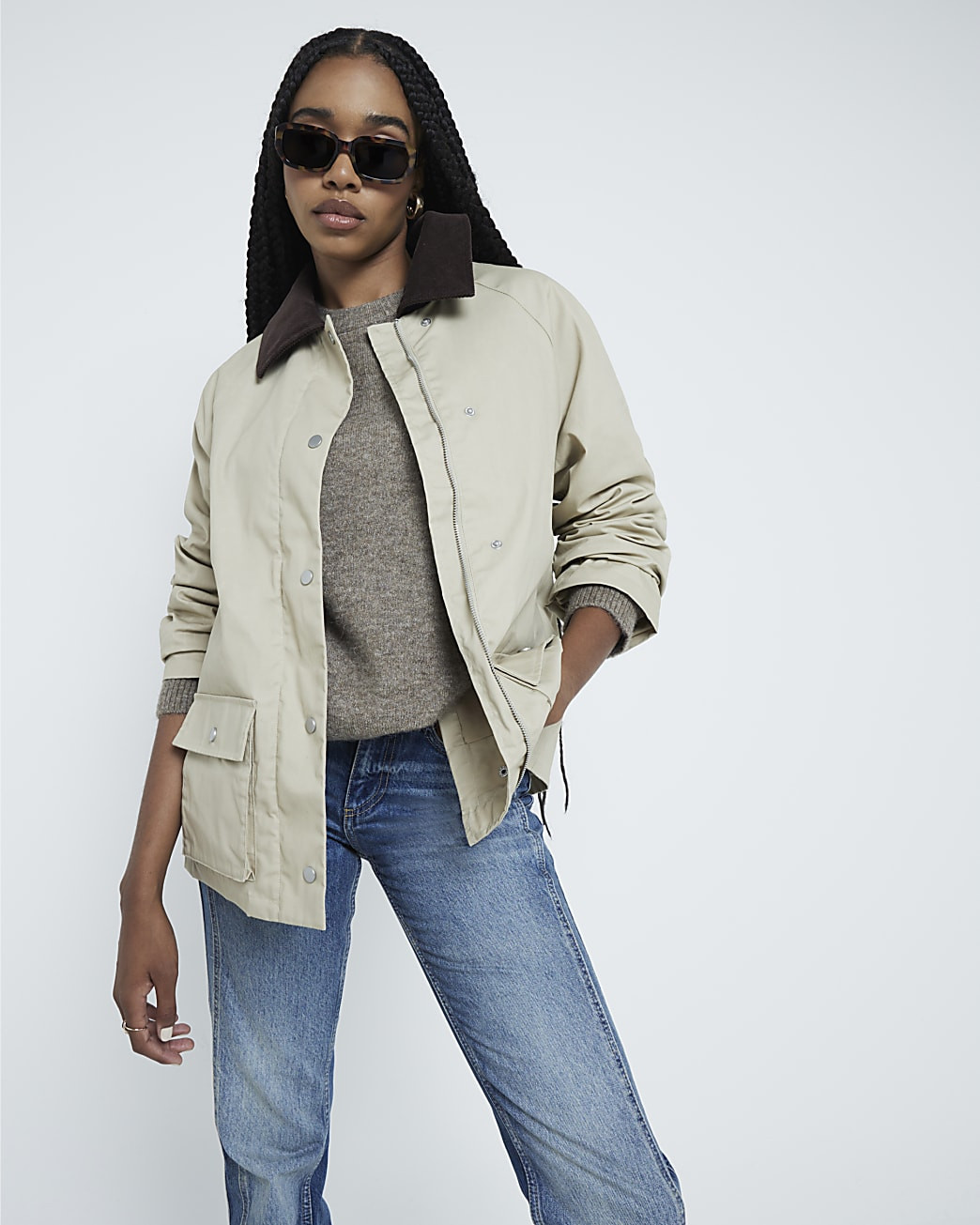 Cream Long Line Barn Jacket | River Island UK & IE