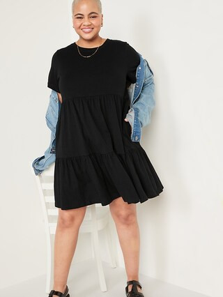 Slub-Knit Short-Sleeve Tiered Swing Dress for Women | Old Navy (US)