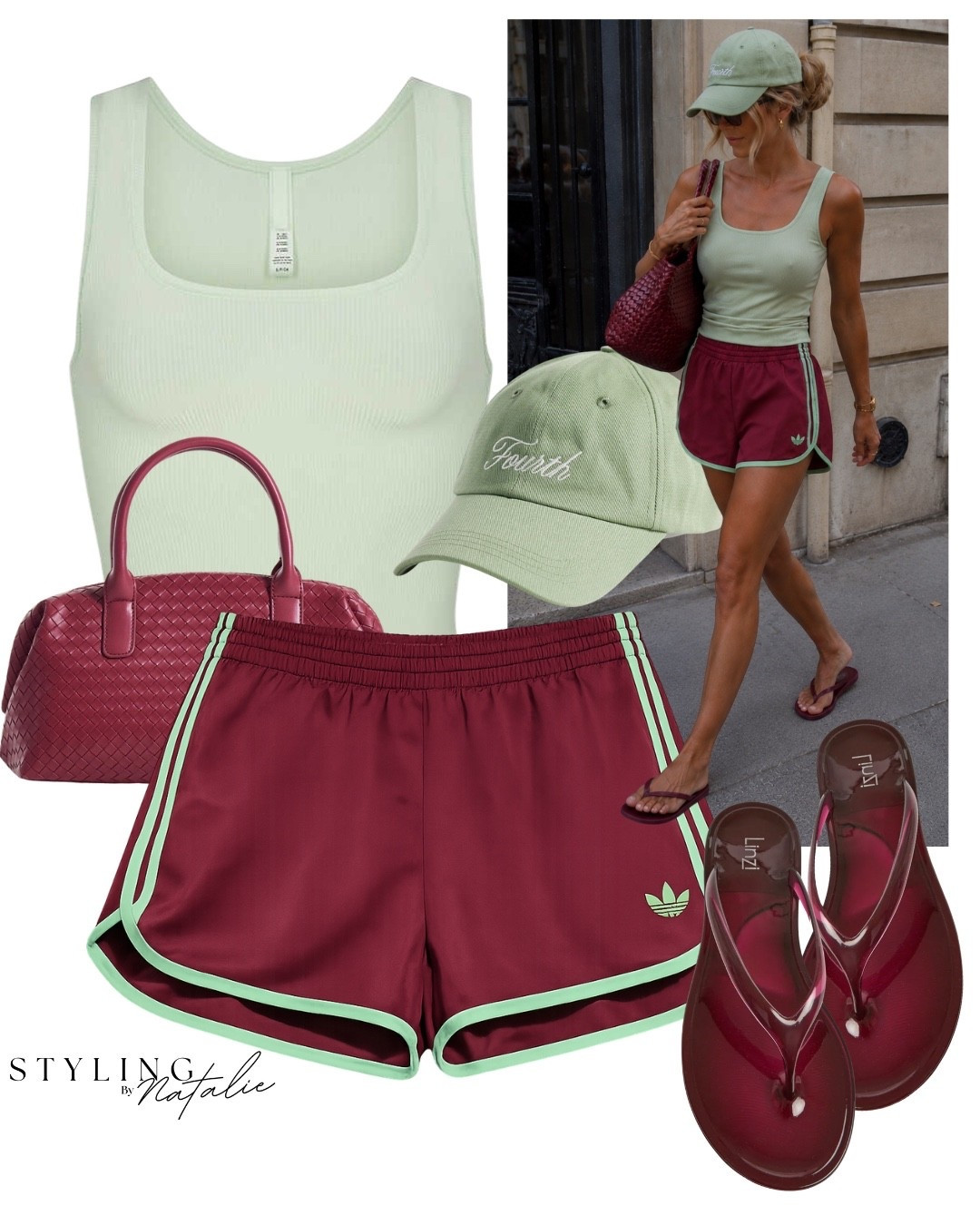 ADIDAS X ASOS 
Burgundy and lime Adidas Originals satin sprinter shorts, skims vest, baseball cap, burgundy bag and jelly slide sandals.
Everyday look, summer outfit, heatwave style, holiday outfit, cool girl, runner shorts, track shorts, sporty chic @linzi @ASOS

#LTKuk #LTKeurope #LTKsummer