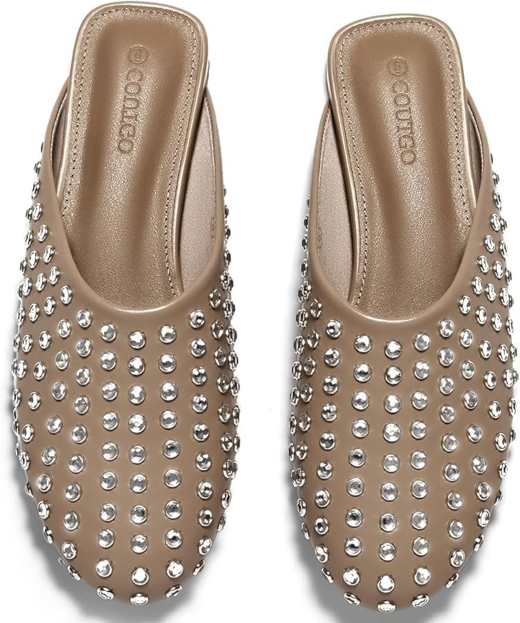 Coutgo Women's Rhinestone Mules Flats Sparkly Leather Slip On Shoes Slippers Comfortable Dress Ba... | Amazon (US)