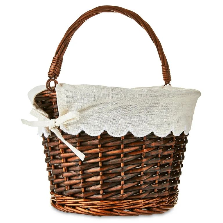 Easter Large Brown Willow Basket with Scallop Liner, by Way To Celebrate - Walmart.com | Walmart (US)