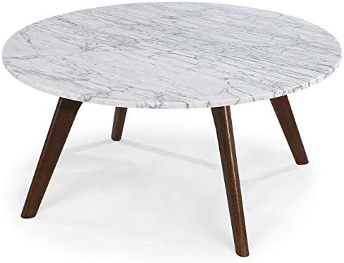 POLY & BARK Riley Marble Round Coffee Table, Walnut | Amazon (US)
