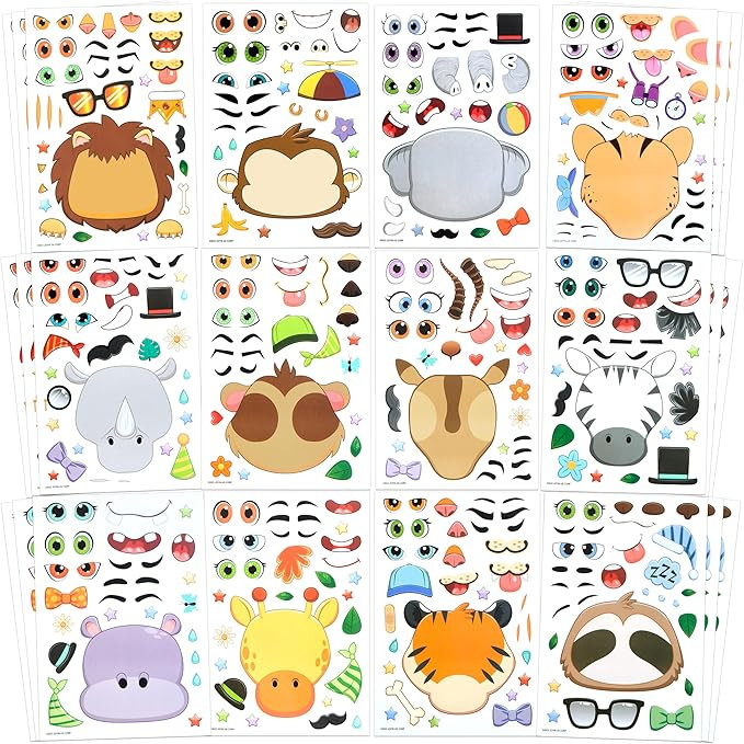 JOYIN 36PCS 9"x6" Make a face Stickers for Kids, Make Your Own Safari Animal Stickers, Jungle Par... | Amazon (US)