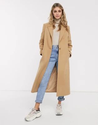 Miss Selfridge tailored maxi coat in camel | ASOS US