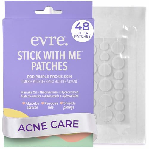 Evre Teen Stick With Me Pimple Patches, 48 Patches, Absorbs, Protects & Heals, with Mānuka Oil & Niacinamide, Gentle, Sheer Hydrocolloid Patches, 4 Sizes for Every Spot | Amazon (US)