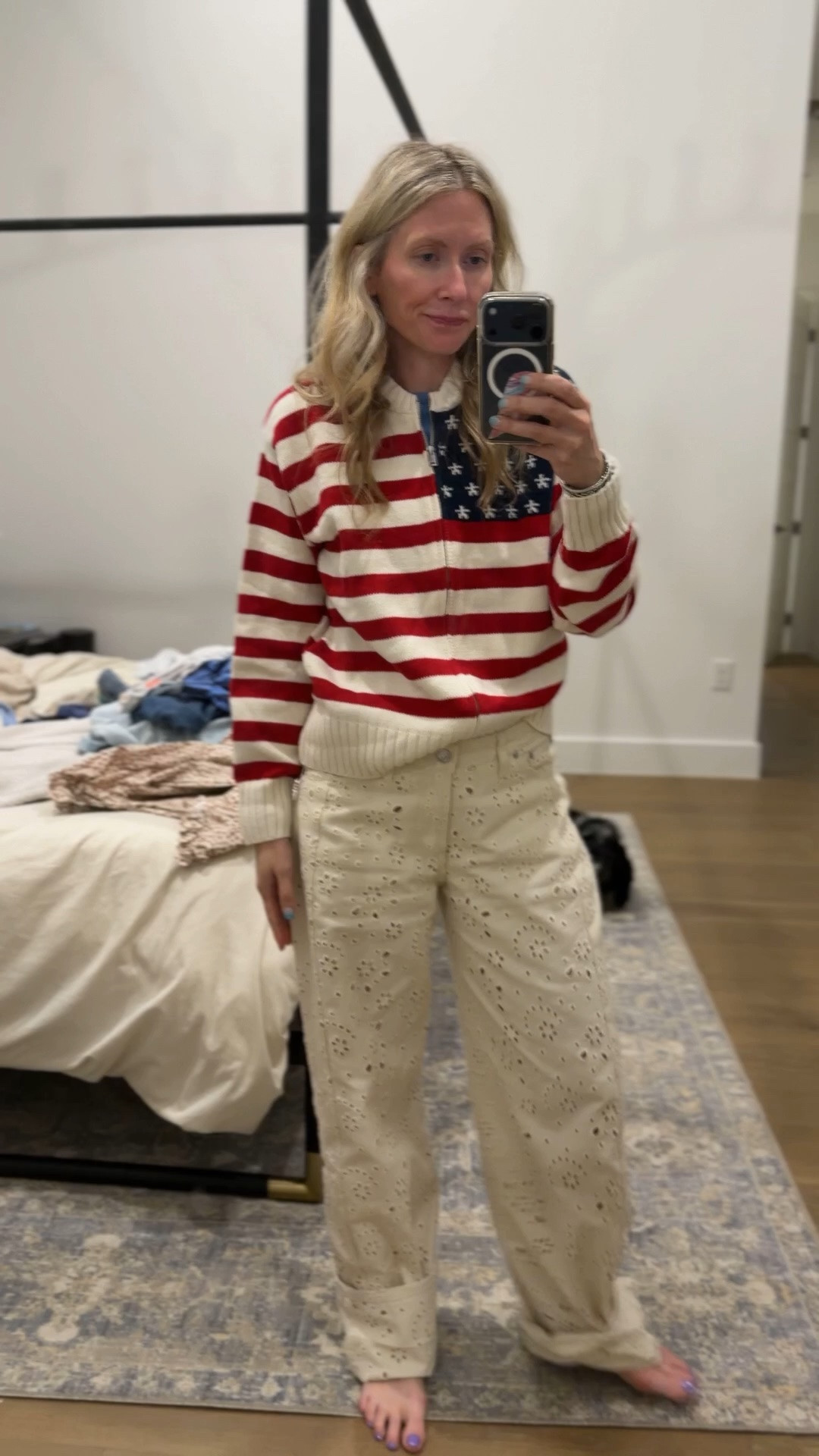 Americana flag sweater from Target would be a perfect cozy 4th of July look! In a small in sweater and 26 in jeans.

#LTKdayinmylife #LTKSeasonal #LTKootd

#LTKdayinmylife #LTKootd #LTKSeasonal