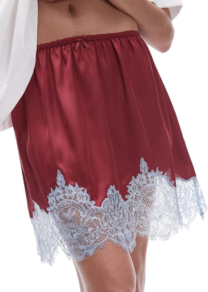 Amiblvowa Women Lace Satin Half Slips Skirts Low Rise Lace Trim Underskirts Flowy A Line Silky Sh... | Amazon (US)