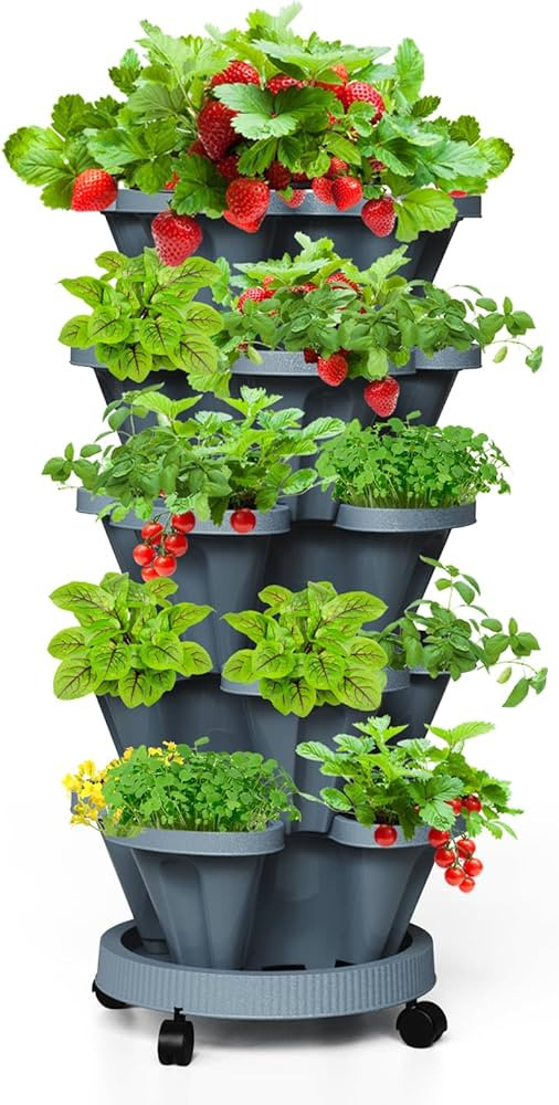 Strawberry Vertical Planters, 5 Tiered Stacking Tower Garden, Stackable Herb Vegetable Planters w... | Amazon (US)