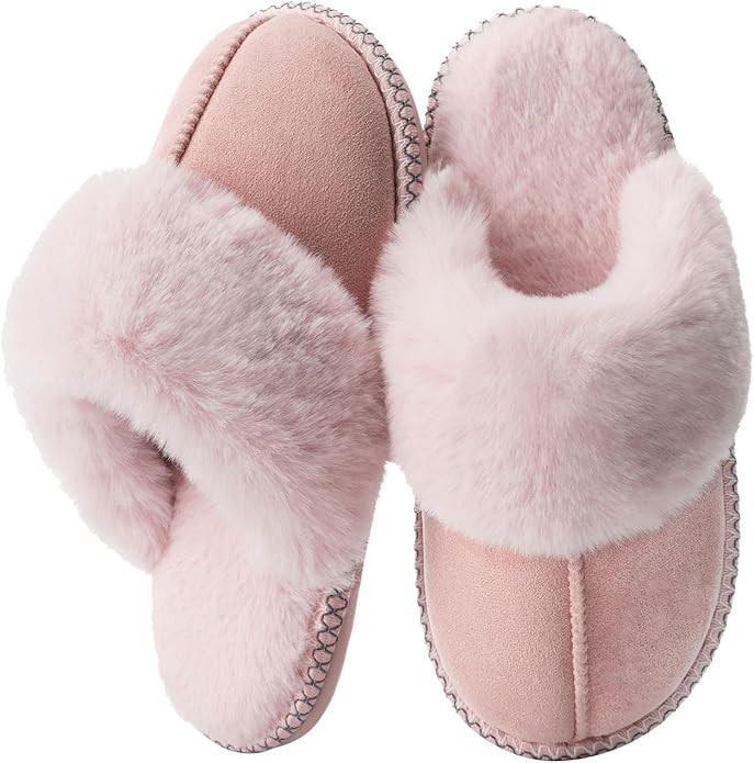 Fuzzy Slippers for Women with Memory Foam Warm Winter Faux Fur Slippers House Shoes Indoor Outdoo... | Amazon (US)