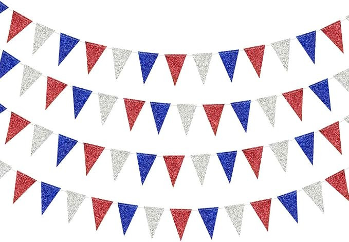 Decor365 Red White Blue Patriotic Triangle Flag Banner Fourth of July Decorations 4th July Garlan... | Amazon (US)