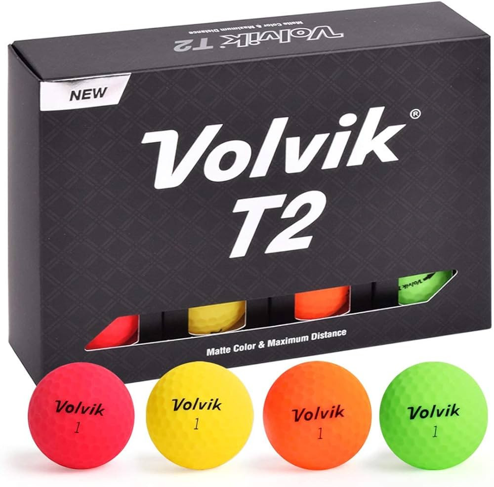 Volvik T2 Ionomer Polymer Low Side Spin Matte Finished Long Distance Balls 2-Pieces, 1 Dozen | Amazon (US)