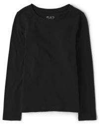 Girls Uniform Long Sleeve Basic Layering Tee | The Children's Place  - BLACK | The Children's Place
