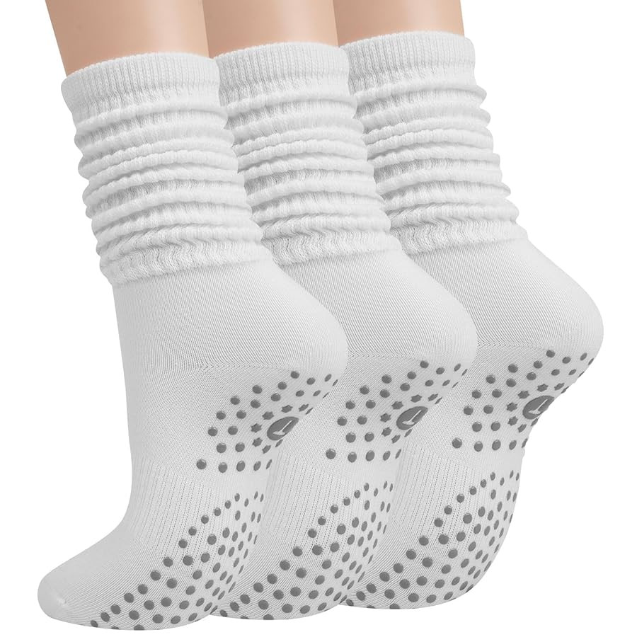 Grip Pilates Socks for Women, Yoga Slouch Socks with Grip for Barre Workout Hospital Long Scrunch... | Amazon (US)