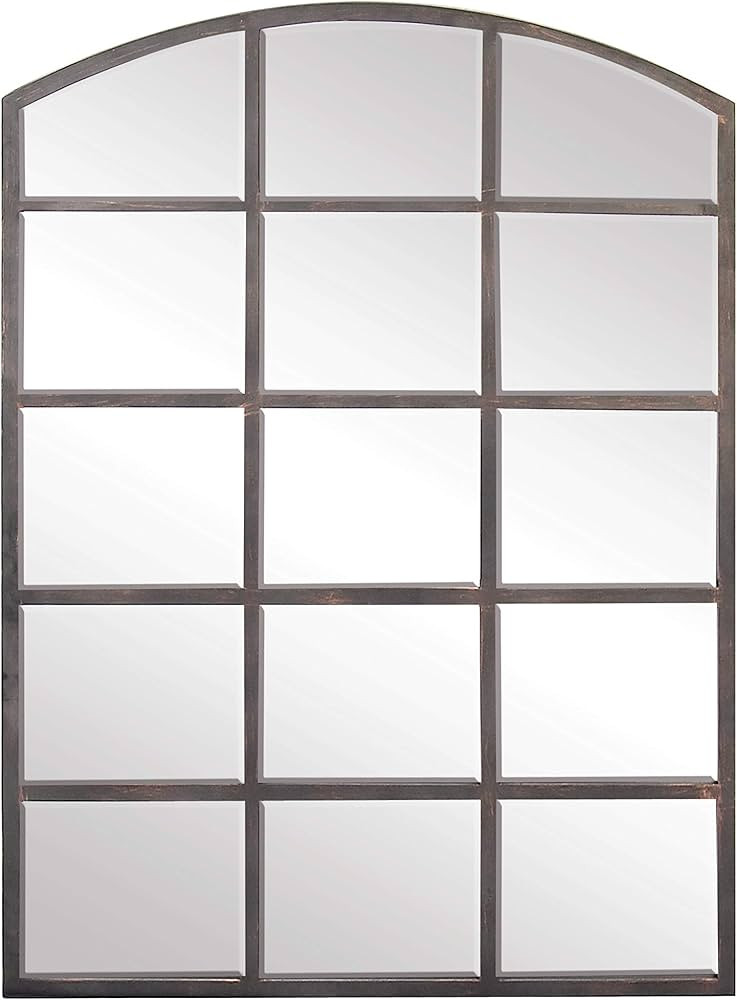 Deco 79 Metal Window Pane Inspired Wall Mirror with Arched Top, 30" x 1" x 40", Dark Gray | Amazon (US)
