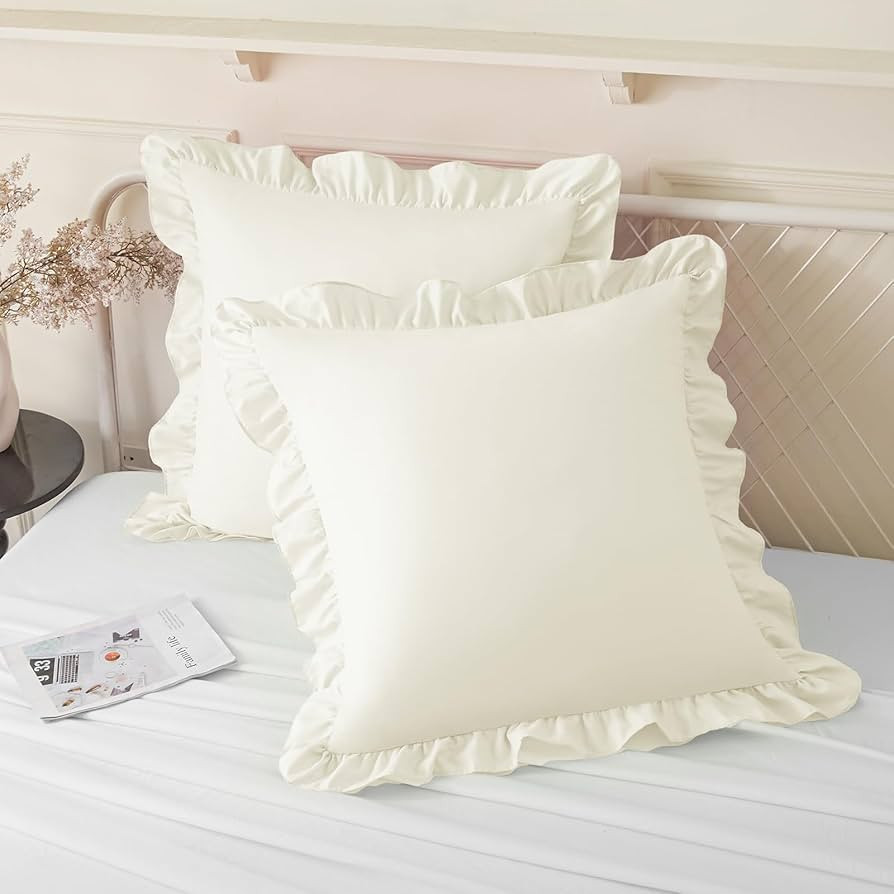 KKJIAF Ruffle Pillow Cases 24x24 Inches, Beige Square Ruffled Pillow Covers Set of 2, Microfiber ... | Amazon (US)