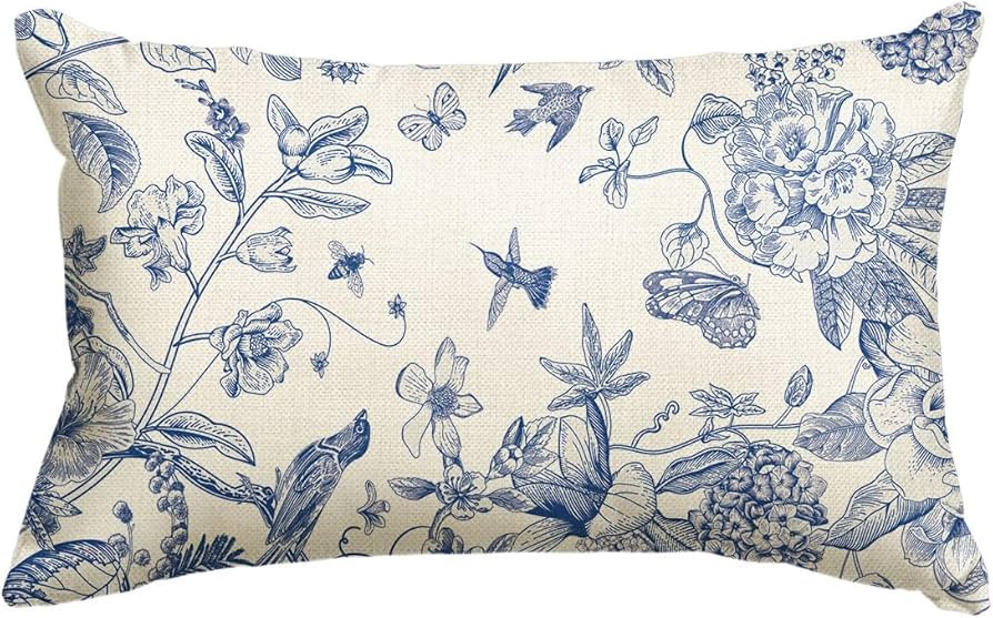 AVOIN colorlife Chinoiserie Grandmillennial Flowers Birds Blue and White Throw Pillow Cover, 12 x... | Amazon (US)