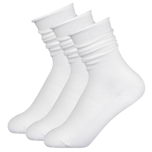 Lusofie 3Pairs White Slouch Socks for Women, Cotton Crew Scrunch Socks with Seamless Toe Slouchy Long White Socks for Women Teen Girls | Amazon (US)