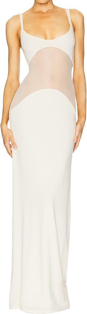 Azhong Women's Mesh Patchwork Sleeveless Scoop Neck Backless Maxi Dress Elegant Bodycon Strap Eve... | Amazon (US)