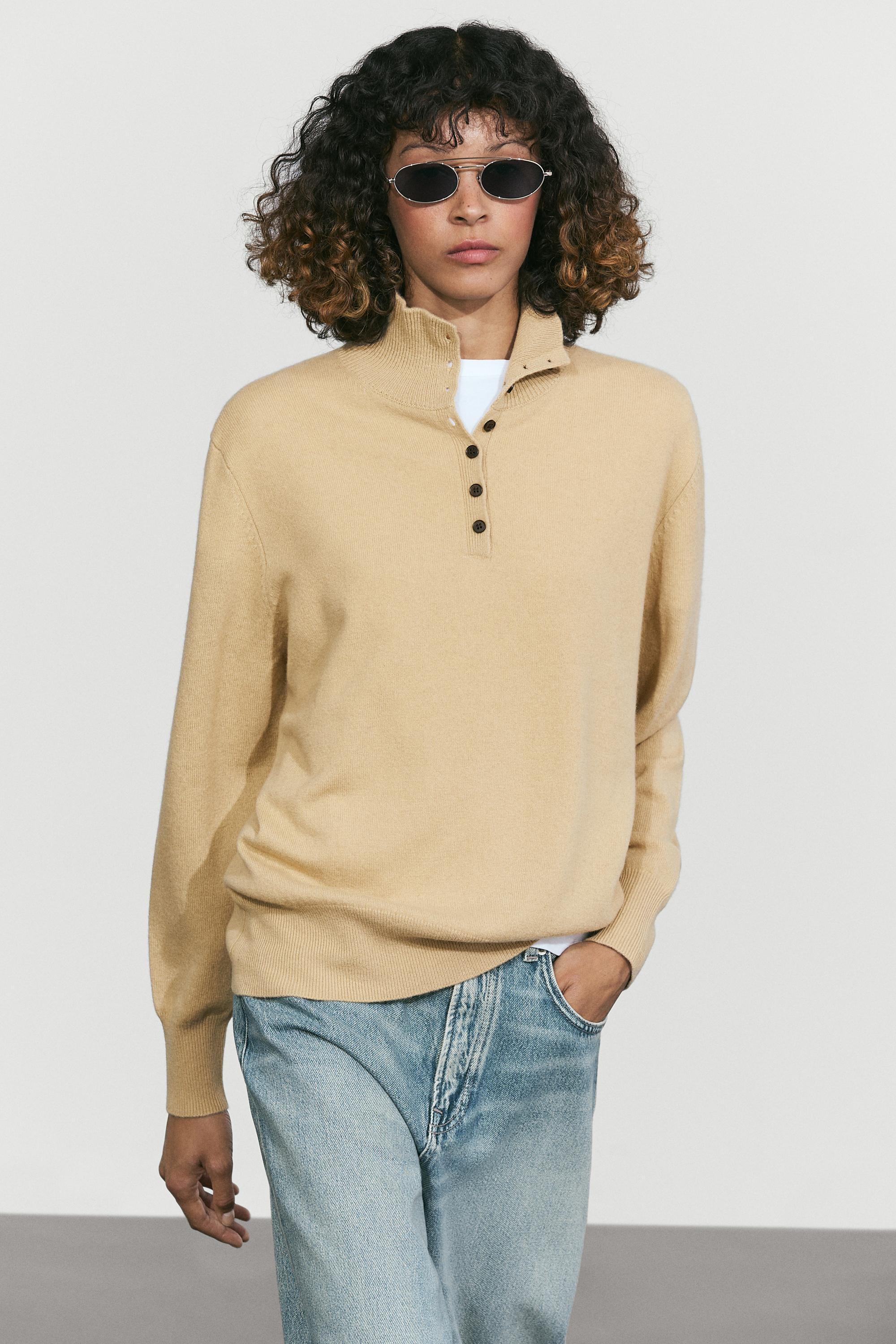High neck knit sweater with button detail | Massimo Dutti UK