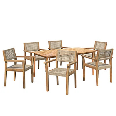 Outdoor Patio 7Pcs Wood Dining Set, 6Pcs Dining Chairs And 1Pc Dining Table | Wayfair North America