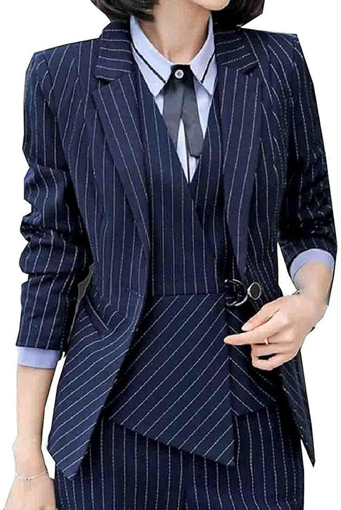 Women Pinstripe Office One Button Notch Lapel Blazer Jacket Suits | Amazon (US)
