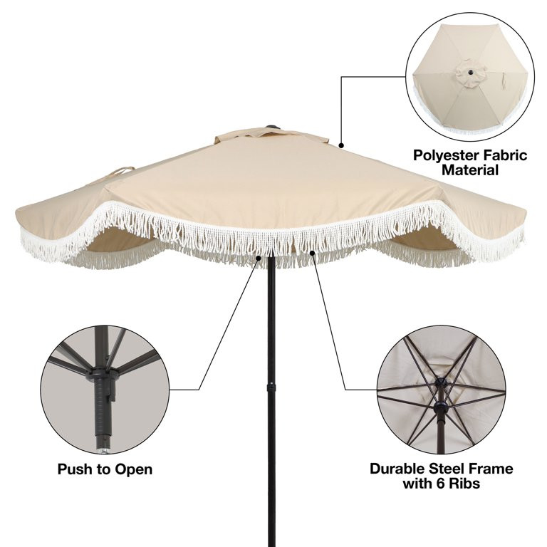 Better Homes & Gardens 7.5' Beige Scallop with Cream Fringe Patio Umbrella | Walmart (US)