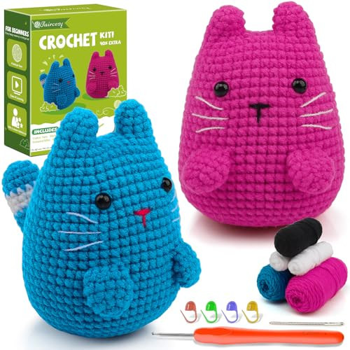 Faircosy Crochet Kit for Beginners Crocheting: Crochet Animal Kits for Kids & Adults - Learn to Knitting Cat Amigurumi Starter Kit with Detailed Tutorial Video and Instructions (40%+ Yarn Extra) | Amazon (US)
