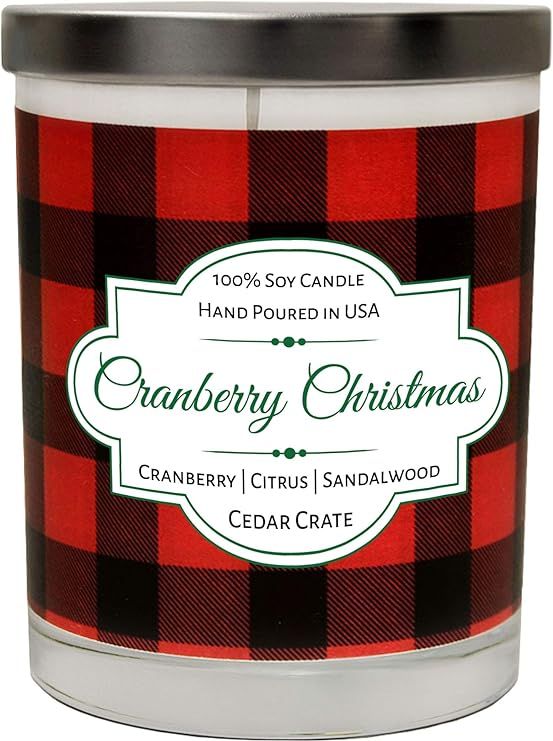 Cranberry Christmas | Cranberry, Citrus, Sandalwood | Buffalo Plaid Luxury Scented Soy Candle | 1... | Amazon (US)