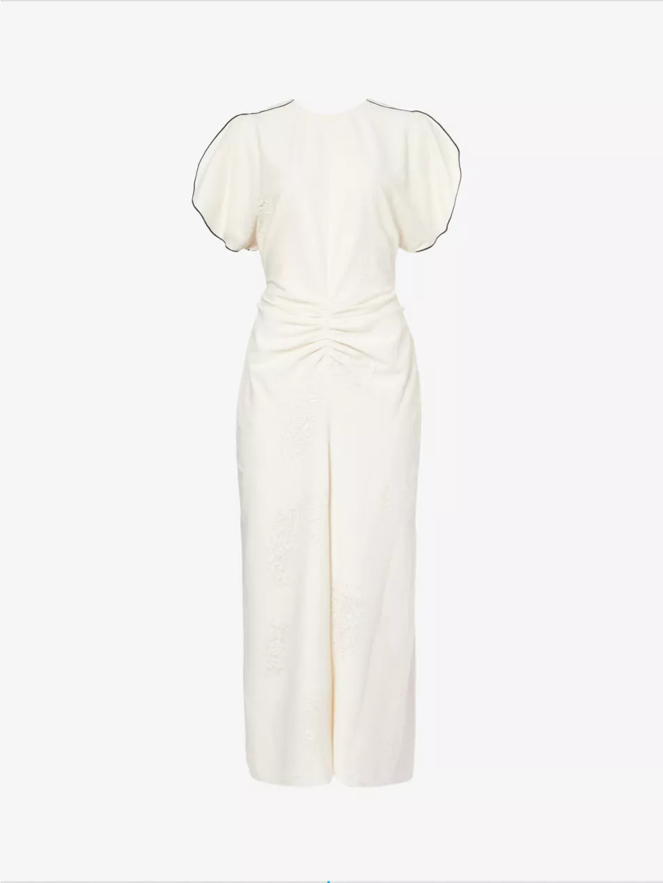 Floral-print gathered cotton-blend midi dress | Selfridges