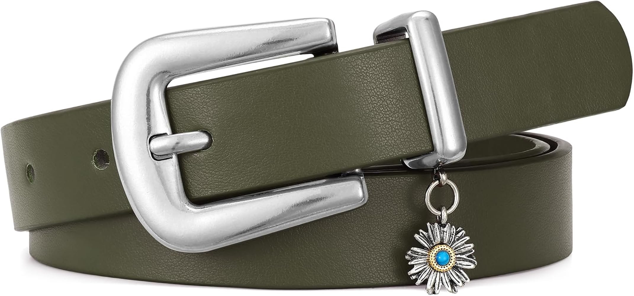 SANSTHS Skinny Women Belt for Jeans Pants Dresses, Thin PU Leather Belts for Women with Silver Al... | Amazon (US)