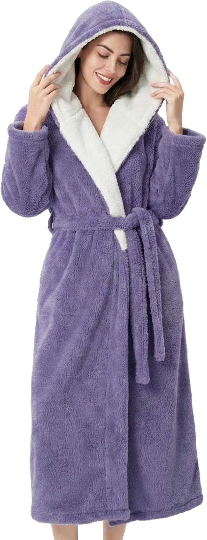 DAVID ARCHY Plush Robes for Women Warm Thick Fleece Fluffy Luxury Cozy Soft Hooded Bathrobe Winte... | Amazon (US)