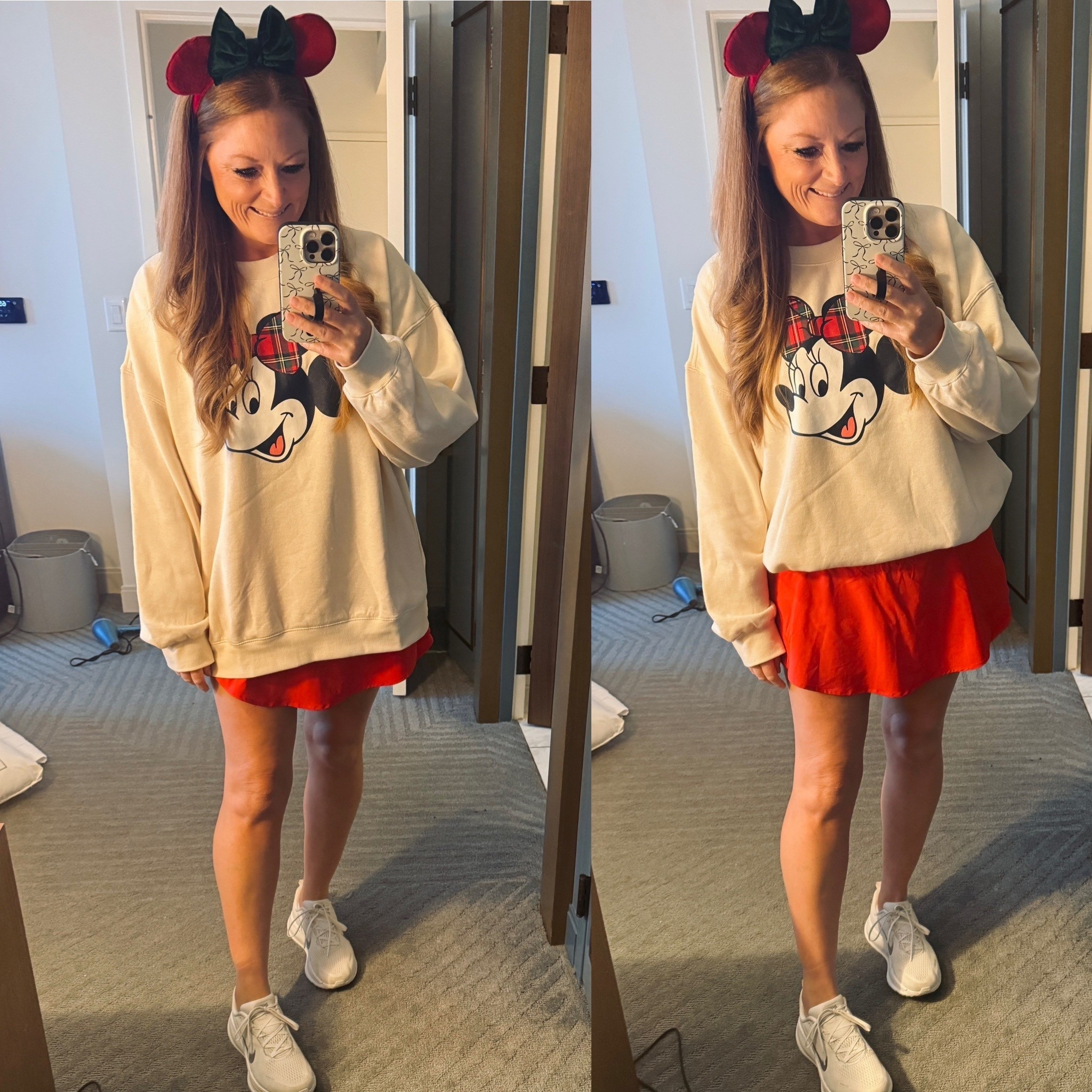 Someone suggested this crop tuck band to easily tuck oversized shirts. It's been super handy this week when I've wanted to wear my regular shirts with skorts! Here's a little before and after using it!

Sweatshirt: L
Skort: M

Jared and I both agree that our Nike Vomero sneakers were the most comfortable walking shoes this trip! Wearing our normal size!

#LTKmomlife #LTKHoliday