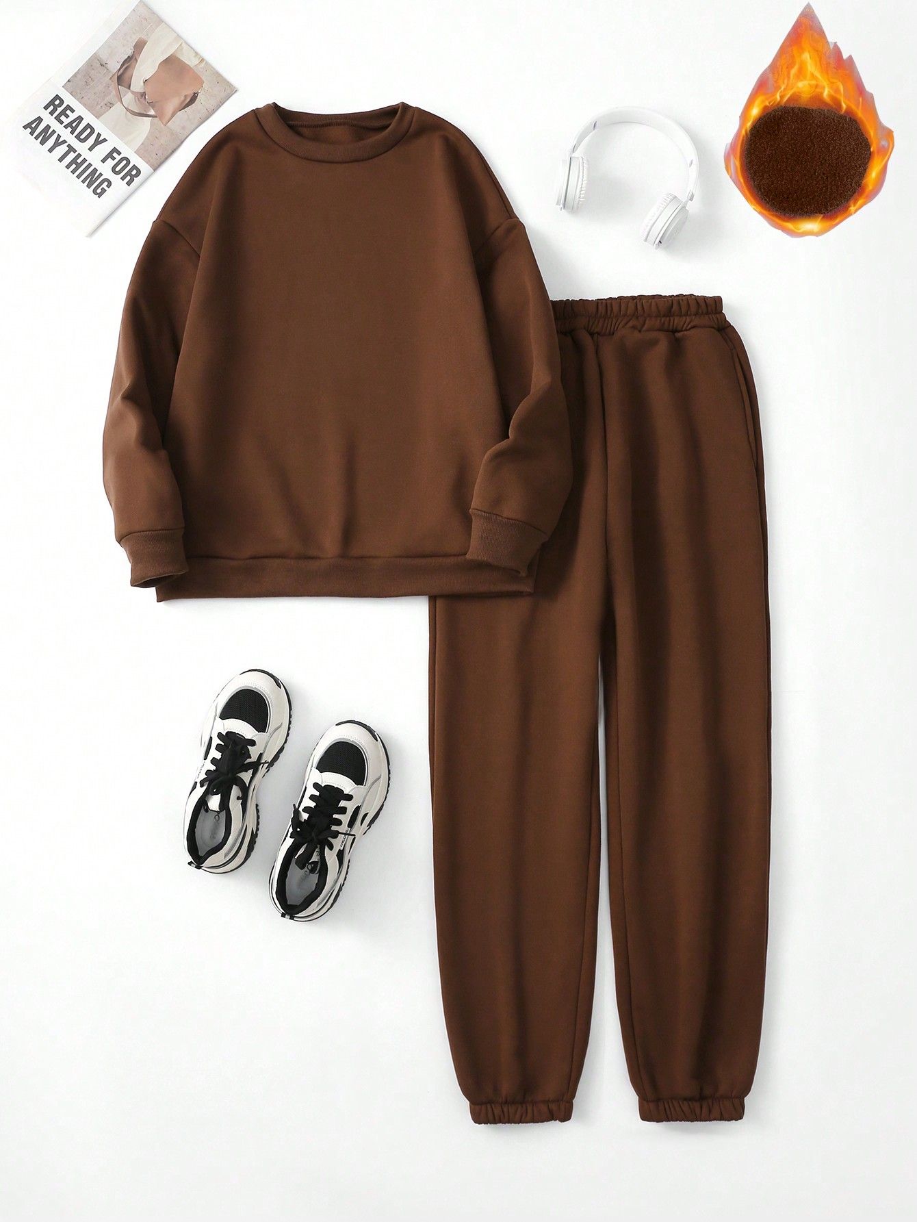 SHEIN Essnce Solid Color Sweatshirt And Sweatpants Set | SHEIN
