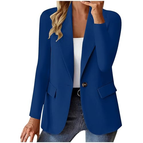 Blue Blazer for Women Business Casual Open Front Blazers Office Work Lightweight Coats Spring Summer Cardigan Suits | Amazon (US)