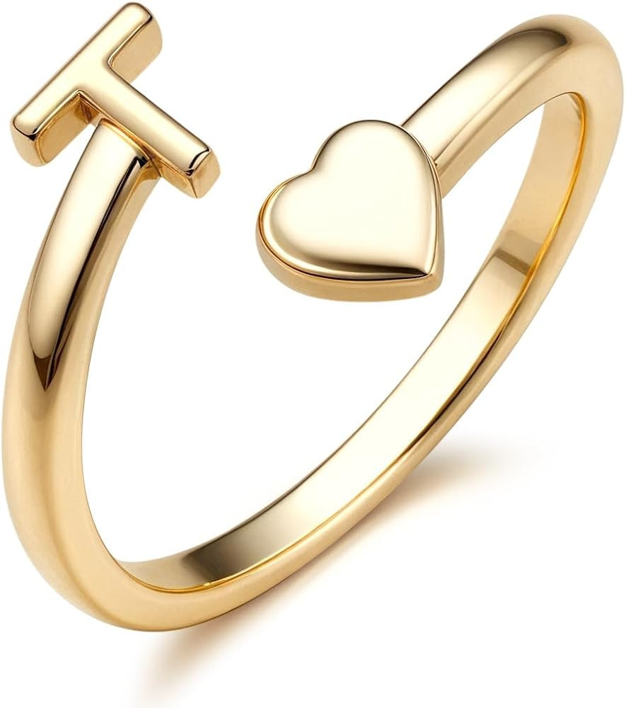 FUNRUN JEWELRY Graduation Gifts Gold Initial Rings for Women Non Tarnish 14K Gold Plated Adjustab... | Amazon (US)