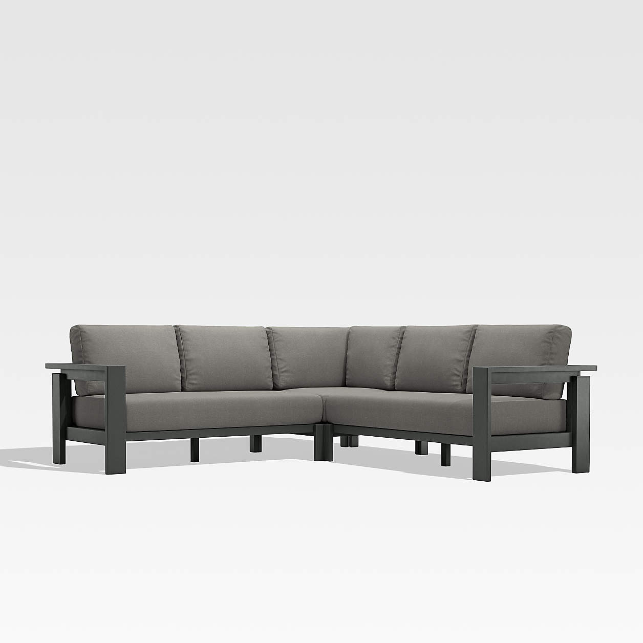 Walker 3-Piece Metal L-Shaped Outdoor Patio Sectional Sofa with Graphite Sunbrella Cushions + Rev... | Crate & Barrel