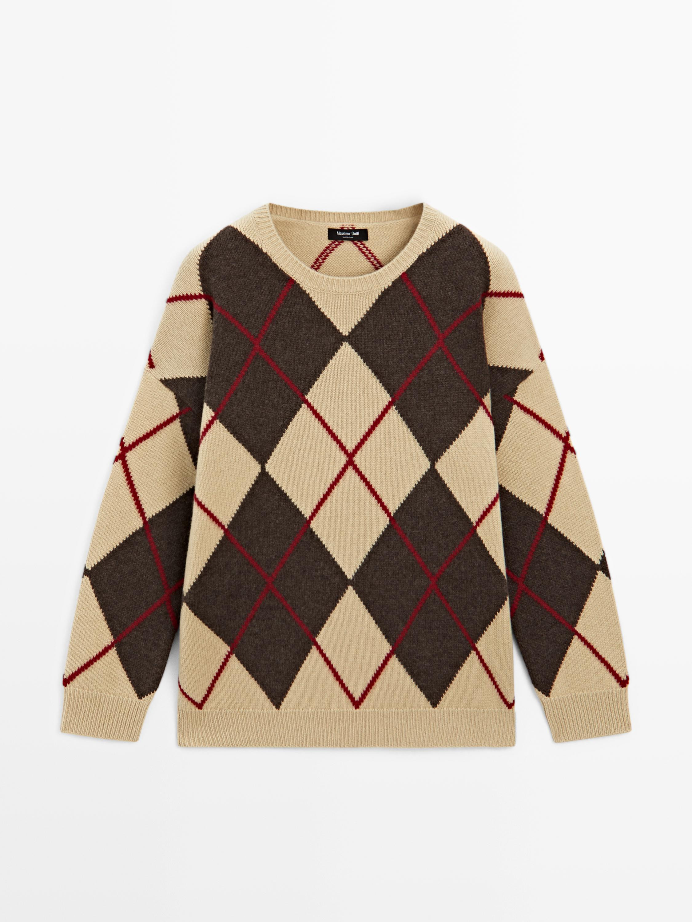 Knit wool blend sweater with argyle detail | Massimo Dutti UK