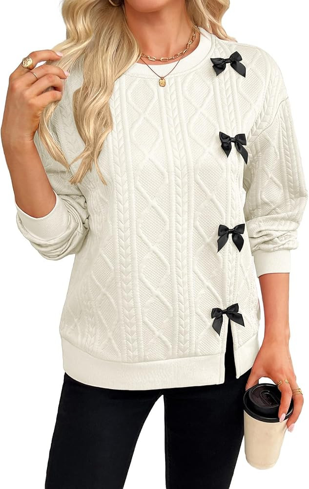 SHEWIN Women Fall Crew Neck Sweatshirt Pullover Casual Tops | Amazon (US)