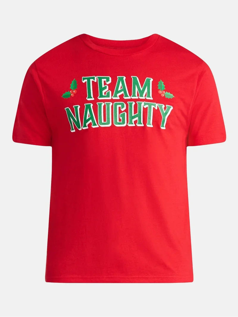Christmas Men's and Big Men's Team Naughty Graphic Tee from Holiday Time, Sizes XS-3XL | Walmart (US)