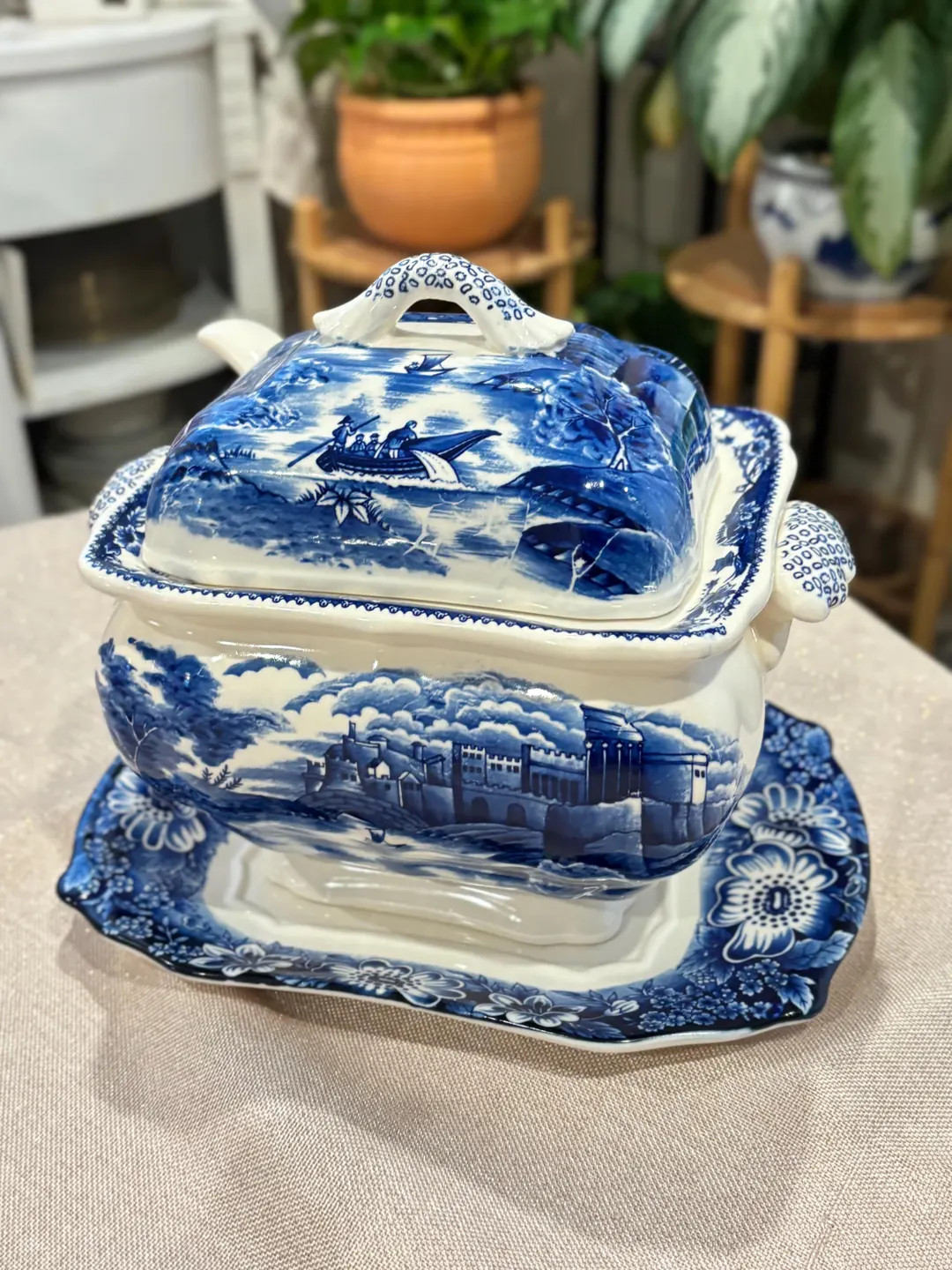 Vintage 4-piece Blue and White Transferware Soup Tureen With Lid, Underplate, and Ladle - Etsy | Etsy (US)