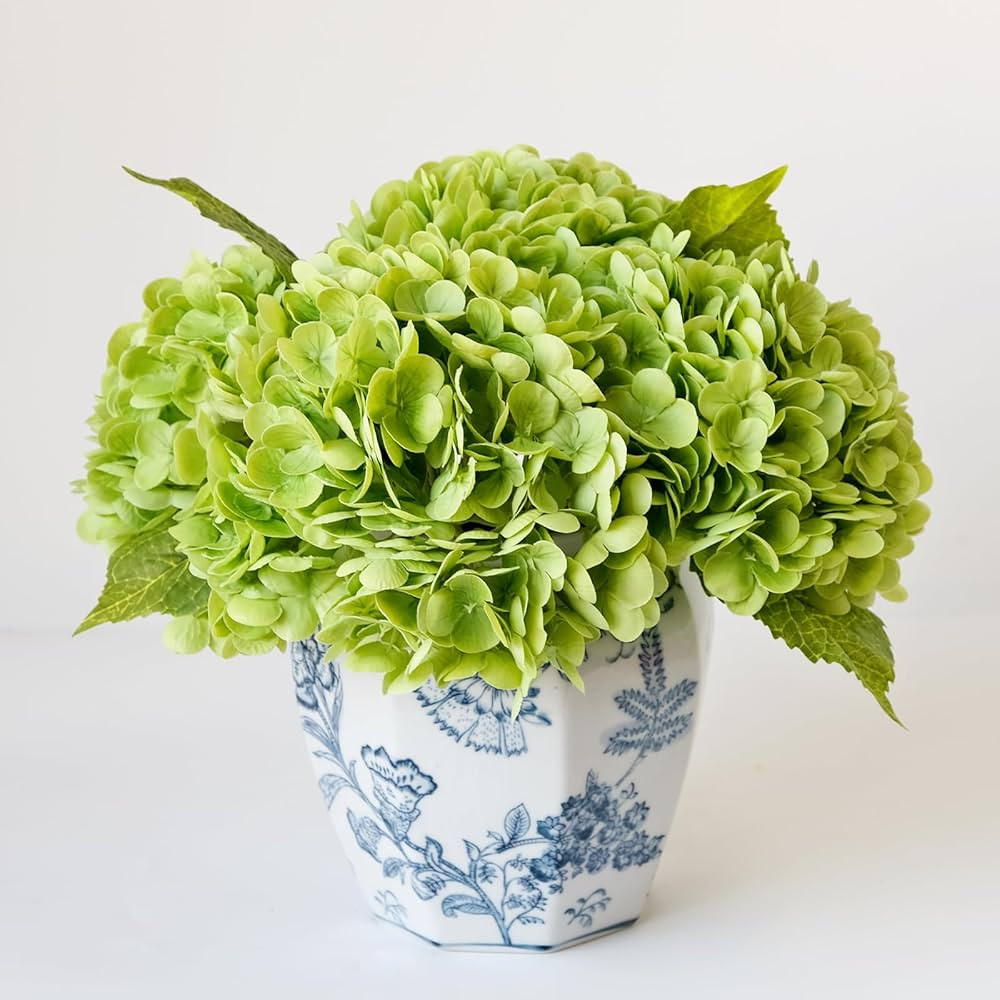 3 Pcs 21 inch Artificial Green Hydrangea Natural Lifelike Real Touch Faux Large Hydrangea for Hom... | Amazon (US)