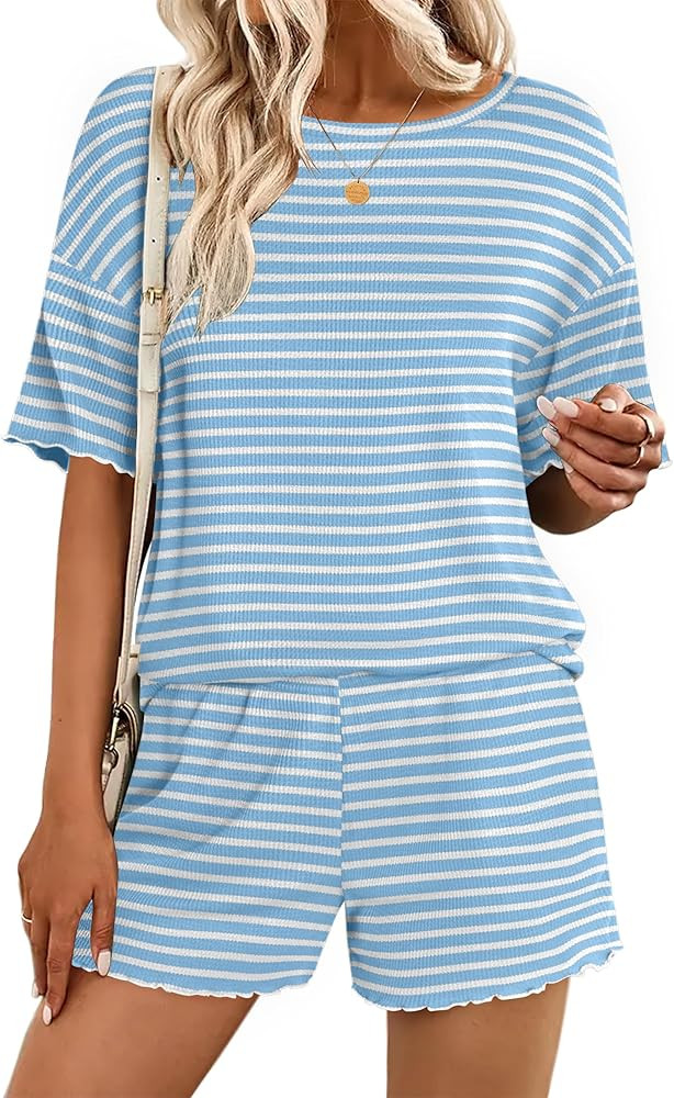 Ekouaer Lounge Sets for Women Waffle Knit Pajama Set Shorts 2 Piece Matching Loungewear Summer Ou... | Amazon (US)